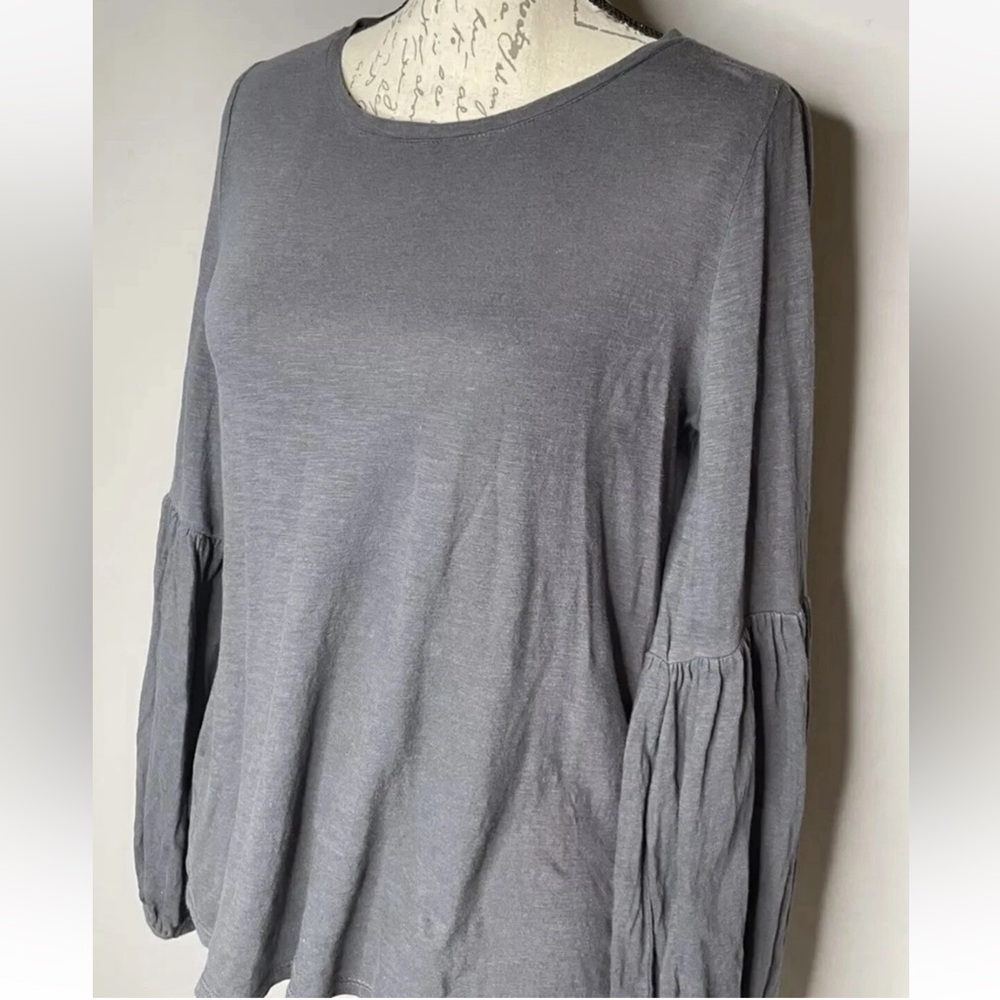 LOFT dark gray 100% cotton crewneck balloon puff long sleeves‎ Sz L top blouse